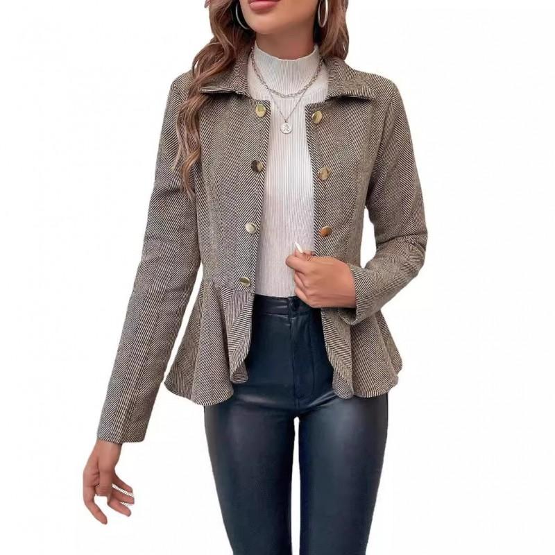 Womens Slim Fit Double Breasted Blazer Office Workwear Turn Down Collar Top