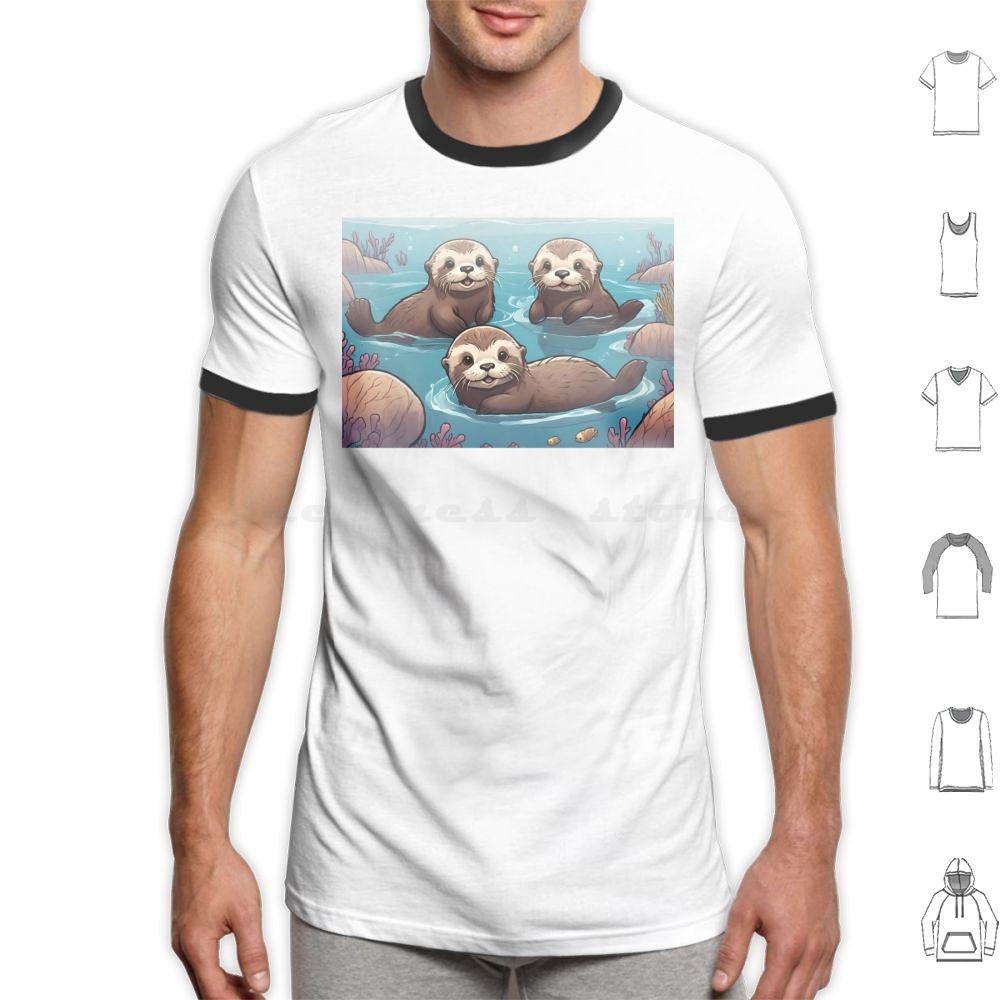 Playful Otters In The Ocean T Shirt Big Size 100 Cotton Otters Swimming Ocean Cute Adorable Family Joyful Playful Wildlife