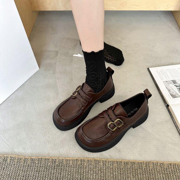 

Platform British style small leather shoes women s 2025 new autumn one-pedal women s shoes black single shoes college style loafers 40