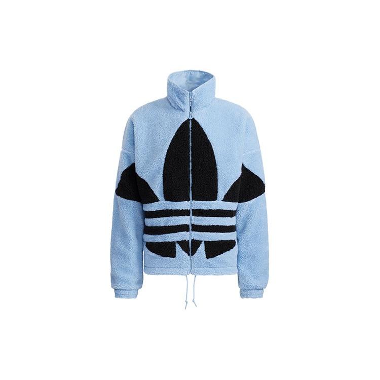 adidas originals Sherpa Jacket Stand Collar Loose Logo Sports Sky Blue Unisex HC0327 S