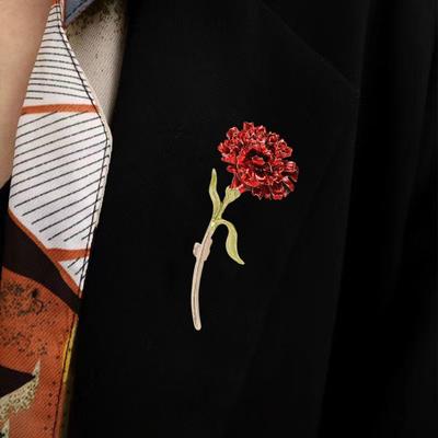 Alloy Enamel Carnation Flower Brooch Dripping Oil Process Pin Wear-Resistant Anti-Rust Brooch Versatile Collar Coat Accessory for Party