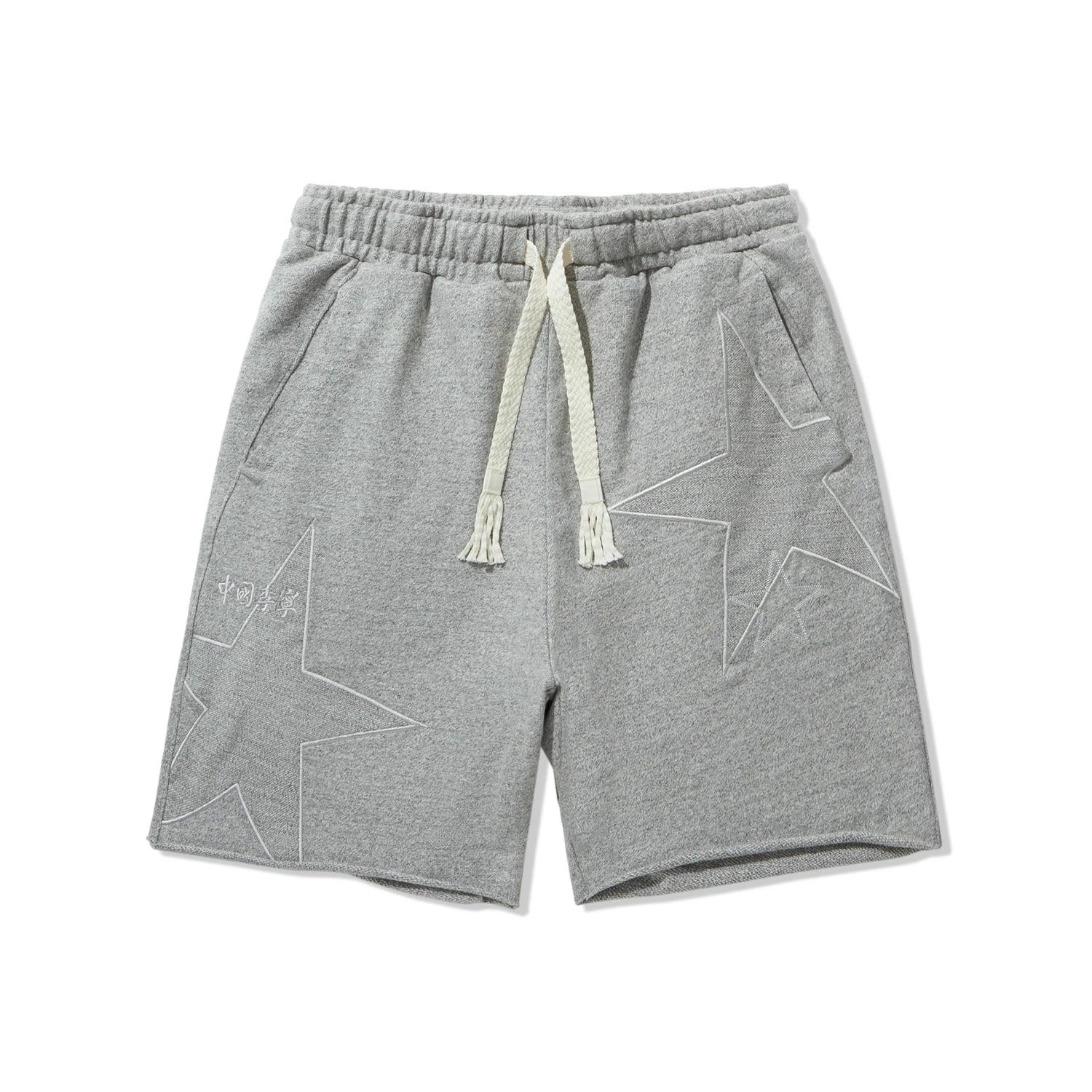 

Li Ning Star Шорты мужские повседневные с завязками на средней посадке, дышащие, универсальные, с прямыми штанинами, Цветочно-серые AKSU173-3 S