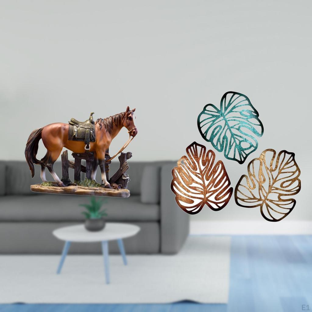 Equestrian Resin Sculpture Desk Ornament And Tropical Palm Wooden Wall Art Creative Jungle Decor for