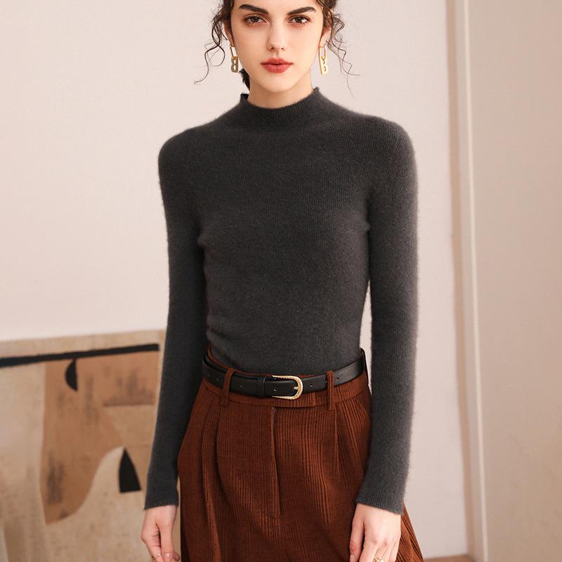 Women's 100% Cashmere High Neck Slim Fit Pullover Sweater