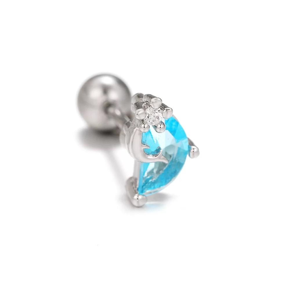 1PC Fashion Moon Ear Cartilage Piercing Earrings Women Stainless Steel Conch Tragus Flower Dinosaur Stud Earrings Body Jewelry