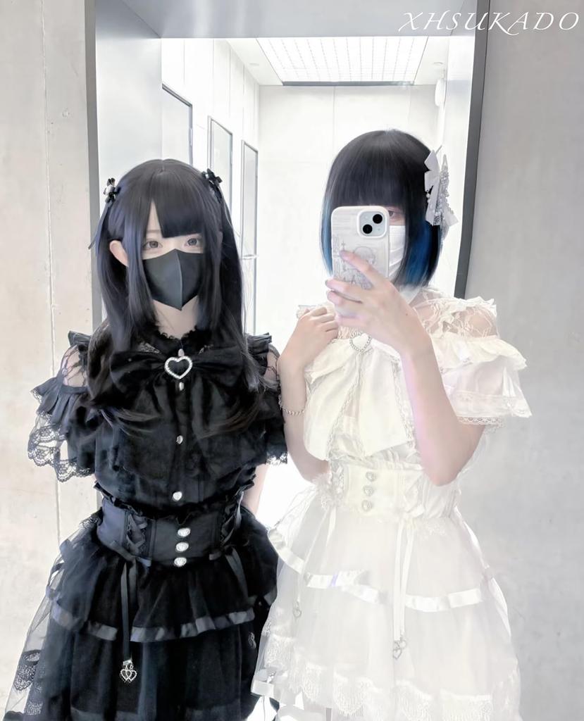 Open landmine lolita girly short XL [XHSUKADO] shoulder, style, blouse, women's, cute, stand-up collar, removable, ribbon, brooch, frills, lace,