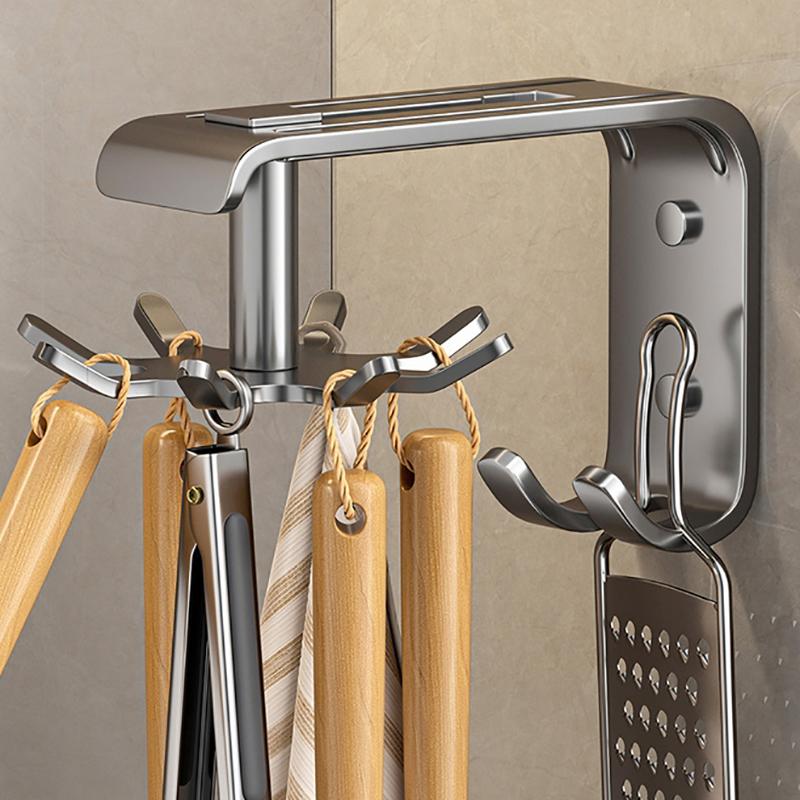 Kitchen Swivel Hook 360 Rotatable Self-Adhesive Hooks Kitchen Hooks For Utensils Wall Mount Hanger With 10 Hooks No Drilling