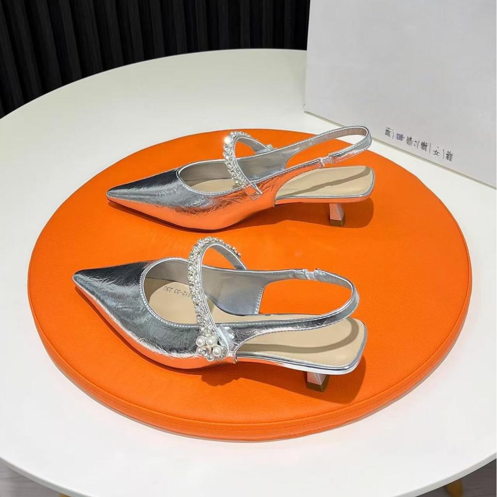 Summer new pointed rhinestone pearl high fashion temperament low heel bag head fashion temperament single shoes women