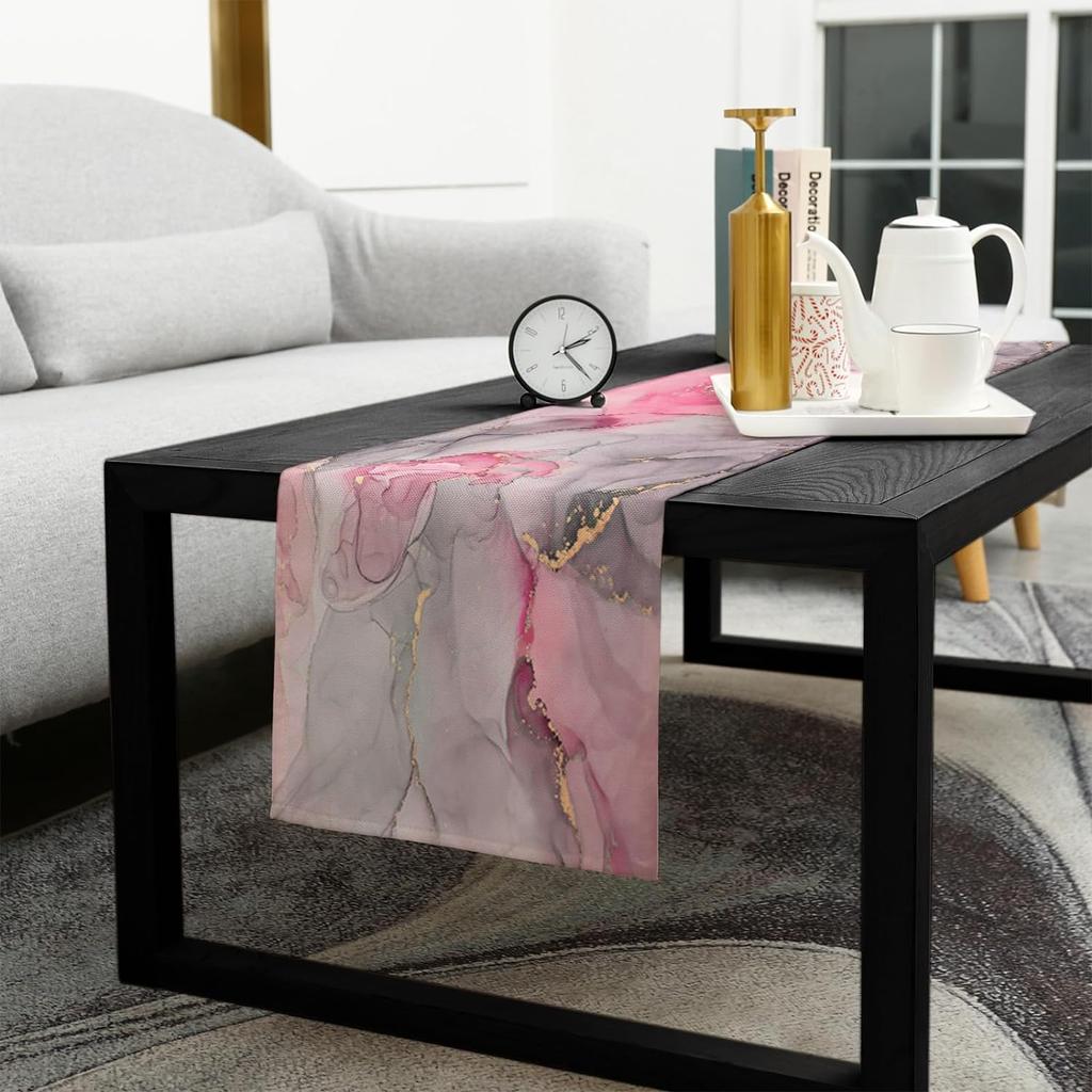 Pink Marble Linen Table Runners Modern Abstract Geometric Grey Table Runner Washable Holiday Wedding Party Dining Table Decor