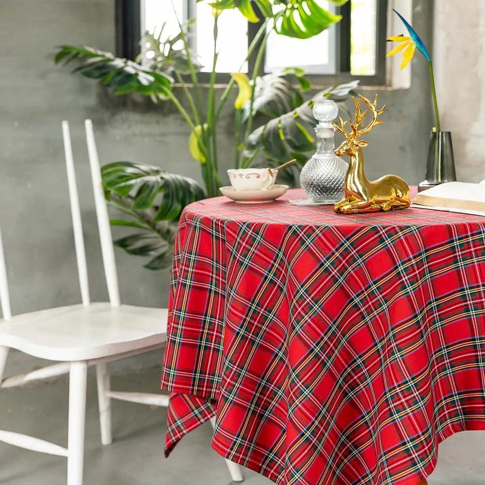 Plaid Tablecloth Christmas Red Green Rectangle Party Table Cloth Vintage Dining Table Cover for Home Living Room Xmas Decoration