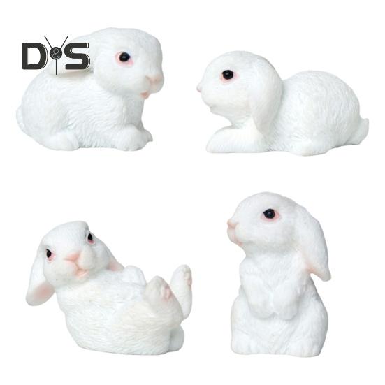

4 шт. Мини-статуэтки кроликов, миниатюрные фигурки кроликов из смолы, пасхальный декор, скульптуры кроликов для поделок своими руками, сад фей, весенний декор стола белый