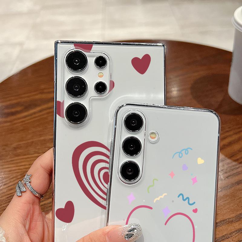 Cartoon Hearts Pattern Clear Phone Case For Samsung Galaxy S26 S25 S24 S23 Ultra S22 Plus S25 FE A56 A36 A26 A55 A54 A15 Cover