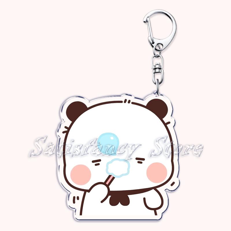 Bubu Dudu Cartoon White and Grey Couple Bears Keychains Ring for Accessories Bag Pendant Key Chain Jewelry Fans Lovers Gifts