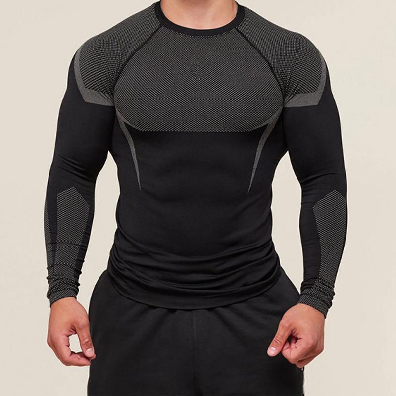 American Style Men's Quick Dry Color Block Long Sleeve Running Base Layer