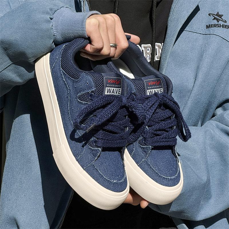 

Серые кеды мужские нишевые универсальные трендовые туфли-хлебцы новые ретро колледж стиль повседневные спортивные туфли 44 джинсовый синий