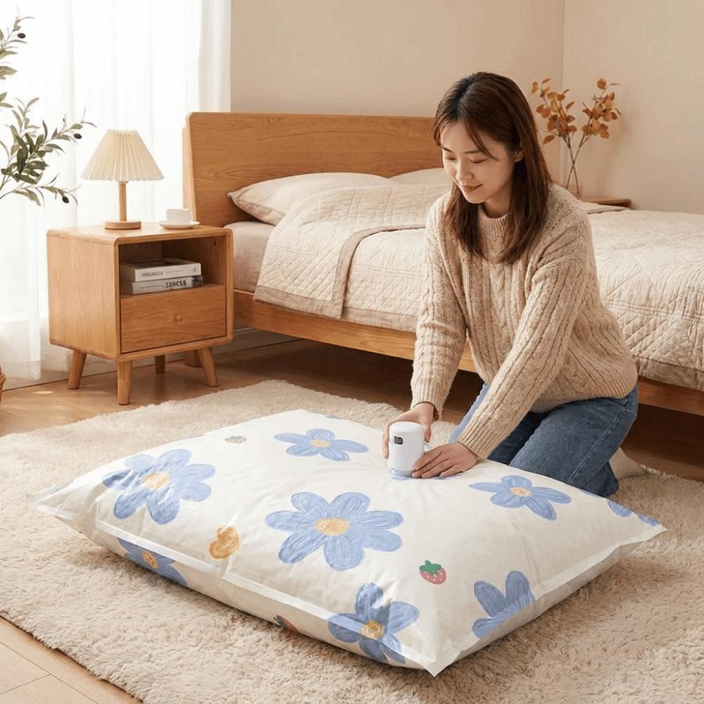4PCS Blue Floral Pattern Vacuum Compression Bag Space Saving Quilt Organizer Vacuum Bags Clothes