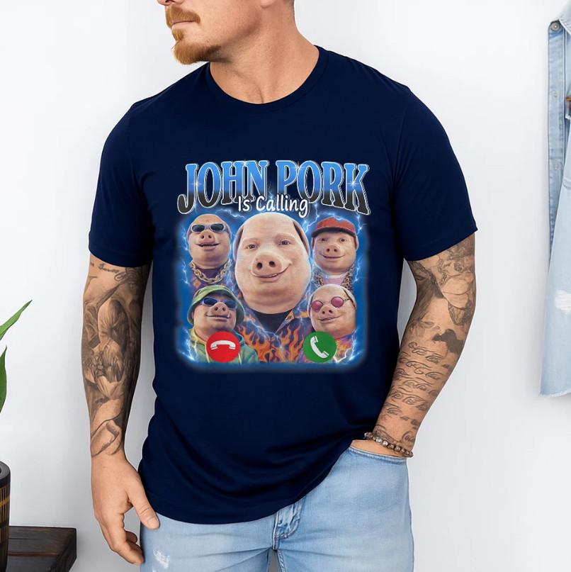Funny John Pork is Calling Meme Vintage John Pork Bootleg T-Shirt S разноцветный