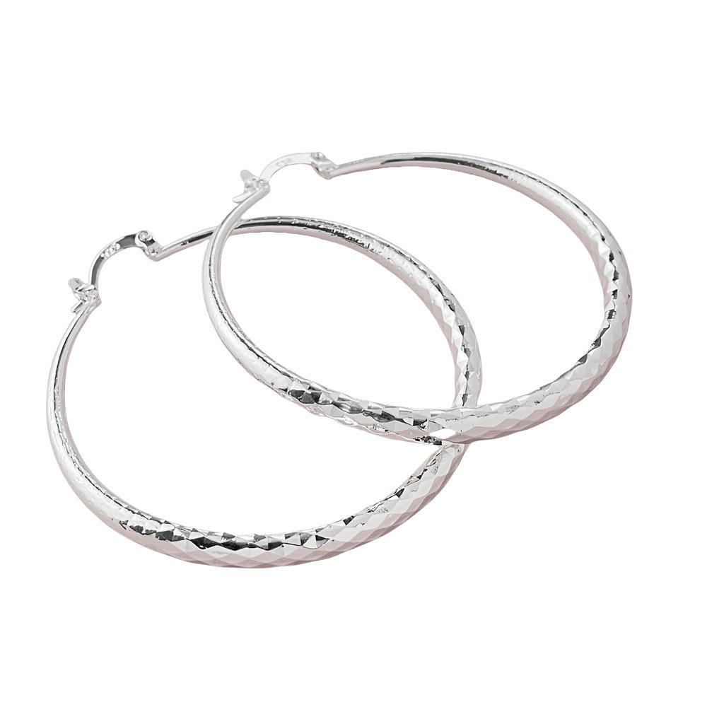 925 Sterling Silver Fashion Versatile 5CM Glossy Simple Large Earrings Birthday Party Anniversary Gift серебряный
