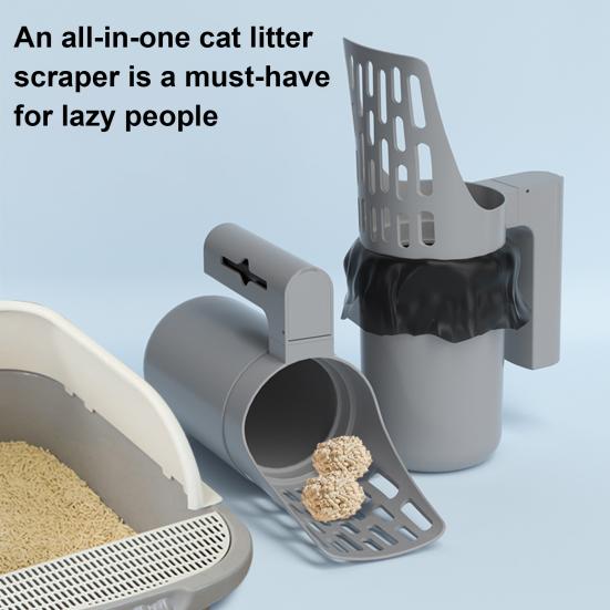 Cat Litter Scooper with Trash Container Integrated Detachable Litter Shovel Portable Kitty Poop Scooper with Holder