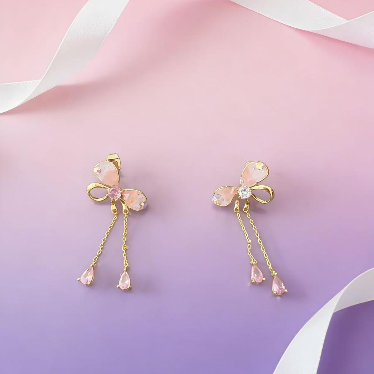 

Sterling Silver Zircon Bow Tassel Earrings - Elegant, Luxurious, and Shiny Design. 006