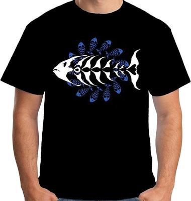 Mens Tribal Bone Fish T Shirt Weird Skeleton Fashion