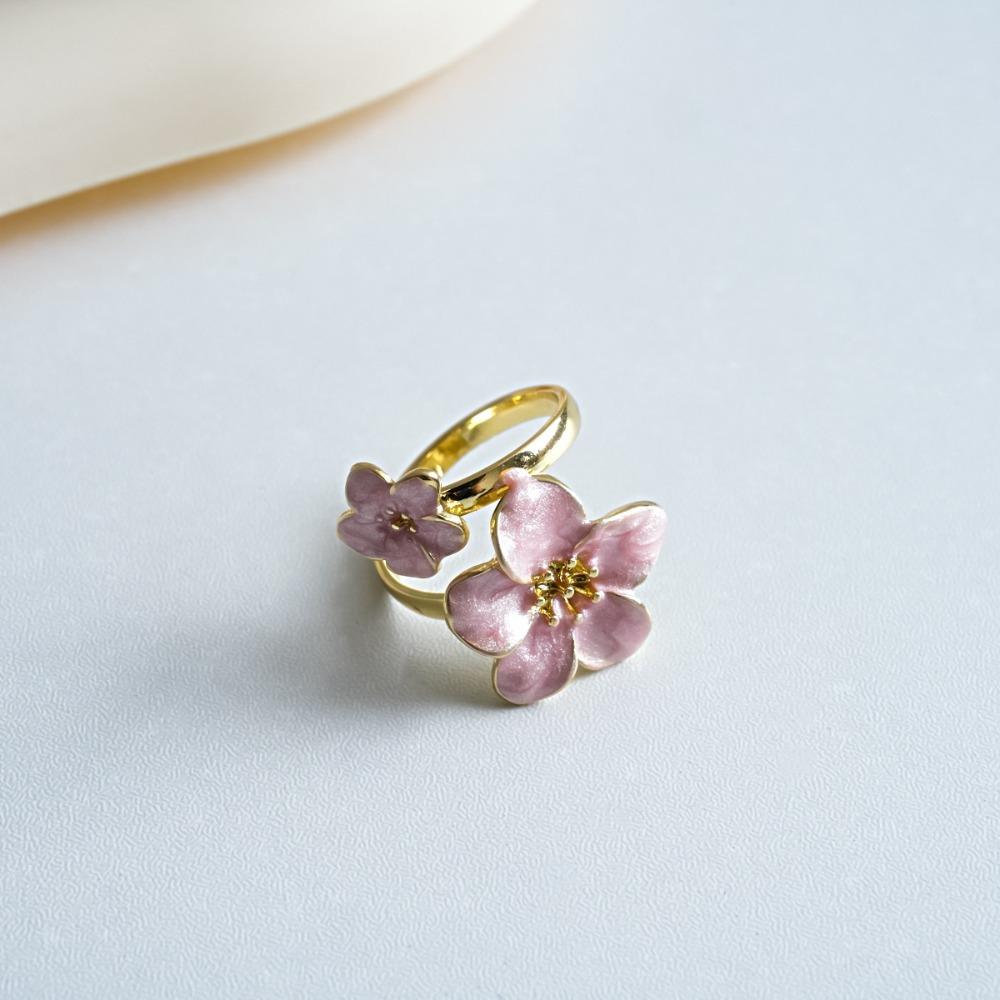 Metal Women Peach Blossom Ring Adjustable Open Jewelry Ring Flower-shaped Ring Birthday Gift