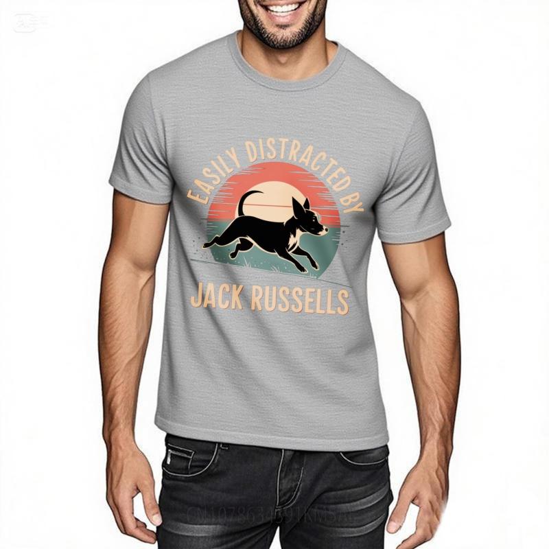 Comfortable Male O Neck Tshirt Fashion Easily Distracted By Jack Russells Hiphop Unisex Teeshirt Summer Tshirt Everyday Tee