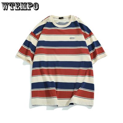 Haupt-gestreifte Paar-T-Shirts für Männer und Frauen, Sommer-loses, kontrastfarbenes Kurzarm-Shirt für Unisex