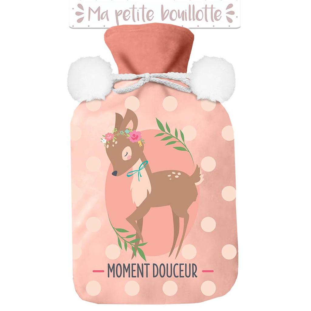 Les Trésors De Lily [A3016] - Bouillotte polaire 'Biche' pèche (moment douceur) - 27x16 (1L)