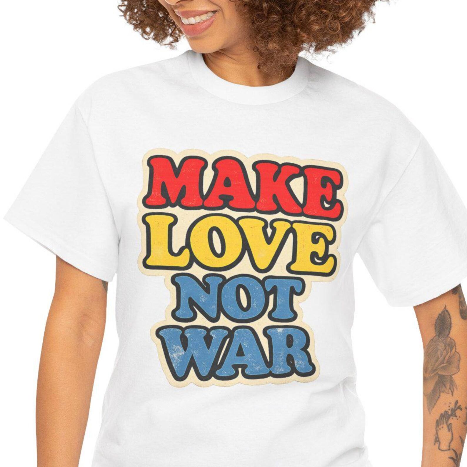 Make Love Not War tee | Retro Peace Slogan T-shirt, 60s Hippie Typography M