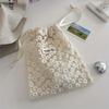 1pc Mesh Lace Embroidered Daisy Drawstring Storage Bag Cute Lightweight Travel Organizer for Skincare & Toiletries, Beige, Toiletry Travel Bag