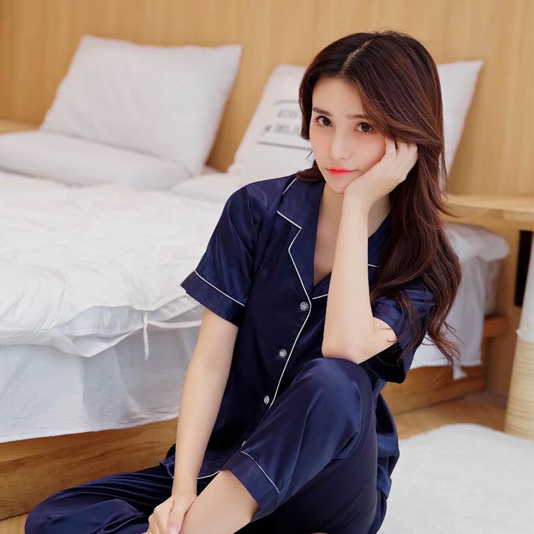 Han Yatong Silk Couple Pajamas Set: Autumn Long Sleeve Cardigan Homewear