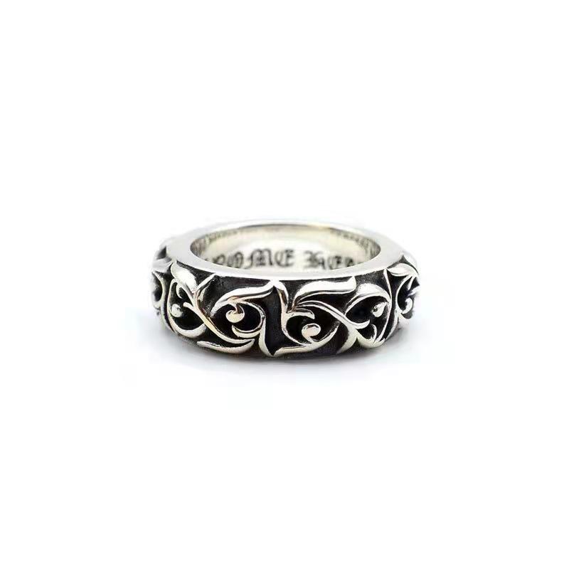 Personalized Sterling Silver Vine Ring for Couples – Trendy Unisex Retro Band