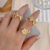 Trendy High-Quality Gold-Plated Women'S Geometric Diamond-Encrusted Four-Leaf Flower Ring Women'S Personalized Wind Ring