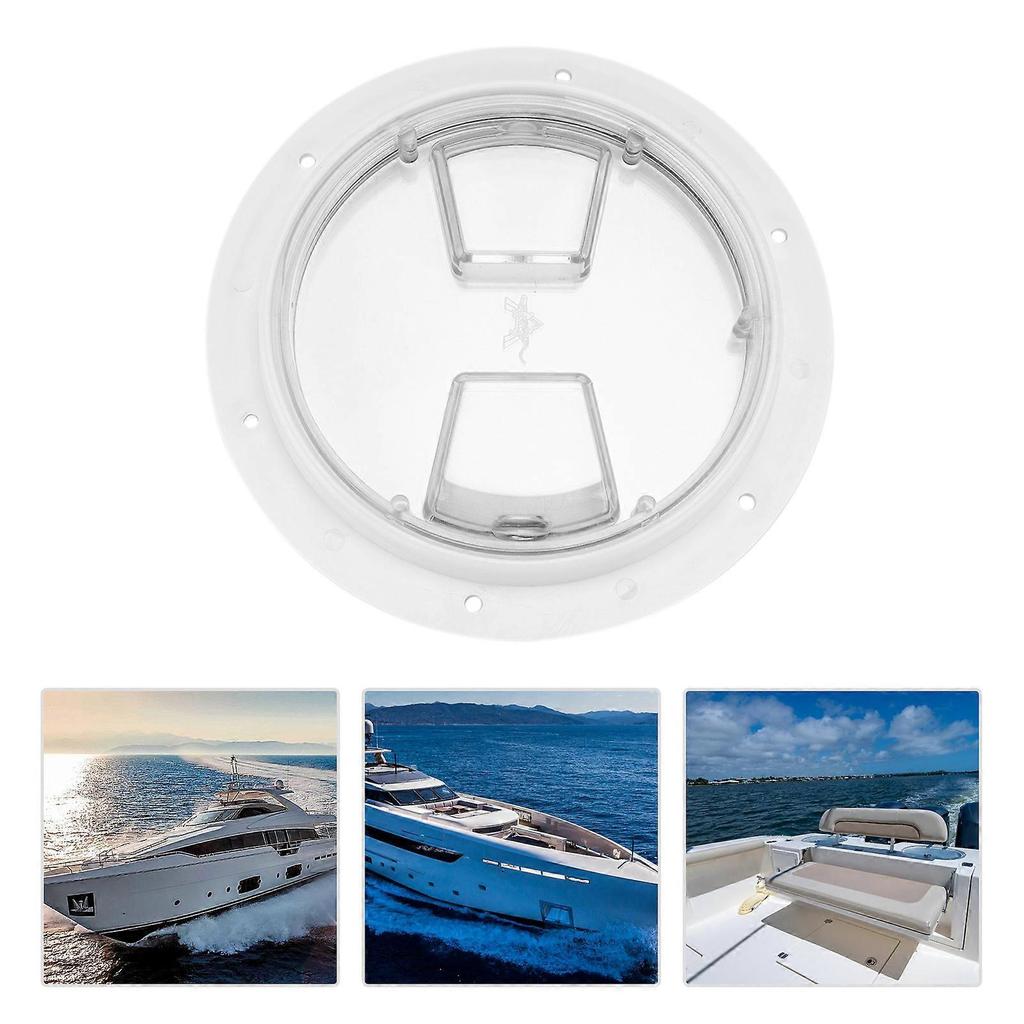 Boat Deck Access Hatch TransparentCover White Round ABS Plate for RV Marine Yacht(6in/15.24cm )