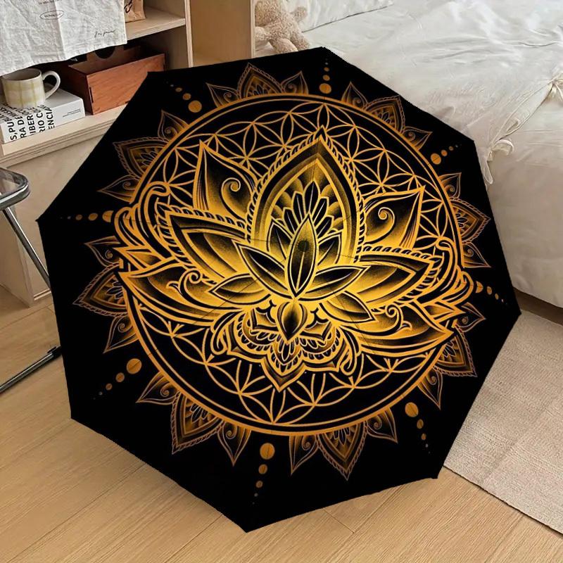 1pc Golden Lotus Mandala Design Umbrella with Plastic Handle,Suitable for All Seasons Home Travel Outdoor UmbrellaDD1626