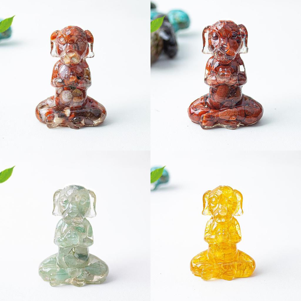 Zen Sitting Dog Resin Art Desk Decor Handmade Crystals For Meditation Gift