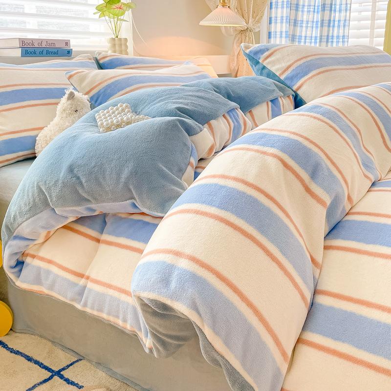 Thickened Milk Fleece Four-Piece Warm Coral Fleece Bed Sheet Quilt Cover Fleece Bedding Flannel