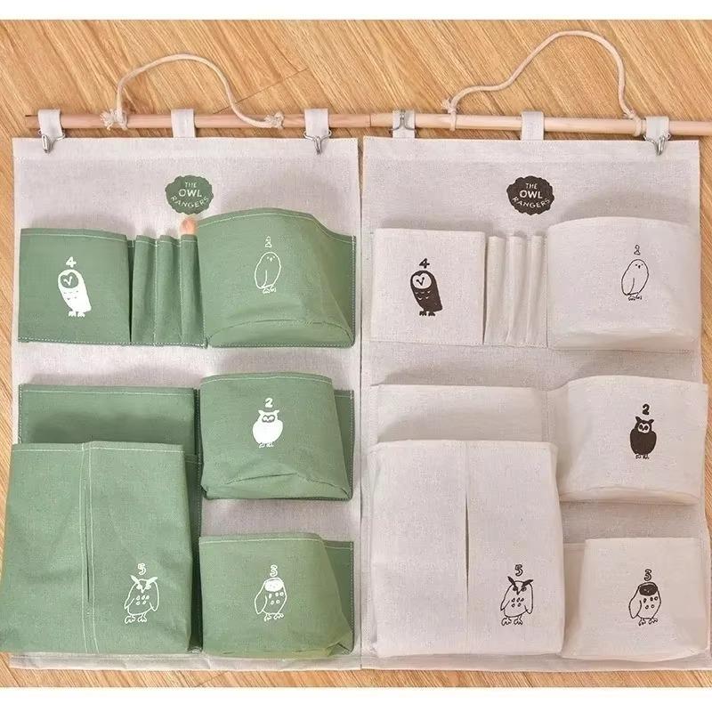 Fabric Waterproof Cotton and Linen Storage Hanging Bag Creative Hanging Multi-layer Dustproof Storage Bag Home Door StorageBags