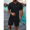 Men's Lightweight Summer Beach Set: Casual Short Sleeved Button Up Shirt and Elastic Waisted Shorts - Polyester Fiber Blend, Beach Casual Clothing