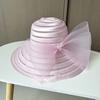 Fashion crystal cloth mesh top hat elegant bow sun hat women's summer beach sun hat