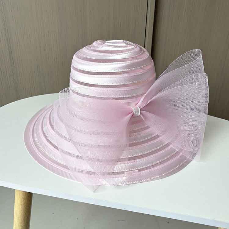 Fashion crystal cloth mesh top hat elegant bow sun hat women's summer beach sun hat