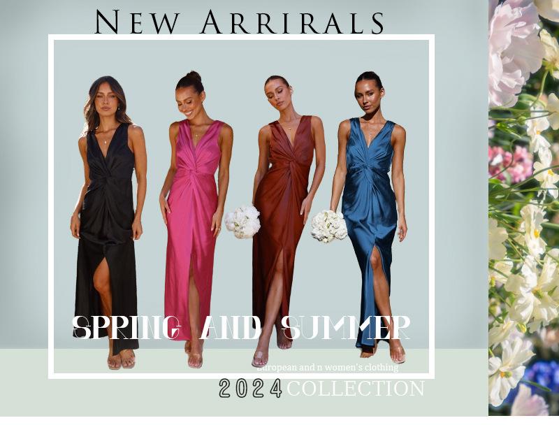 2024 Spring/Summer Sexy Deep V Sleeveless Backless Evening Dress for Women