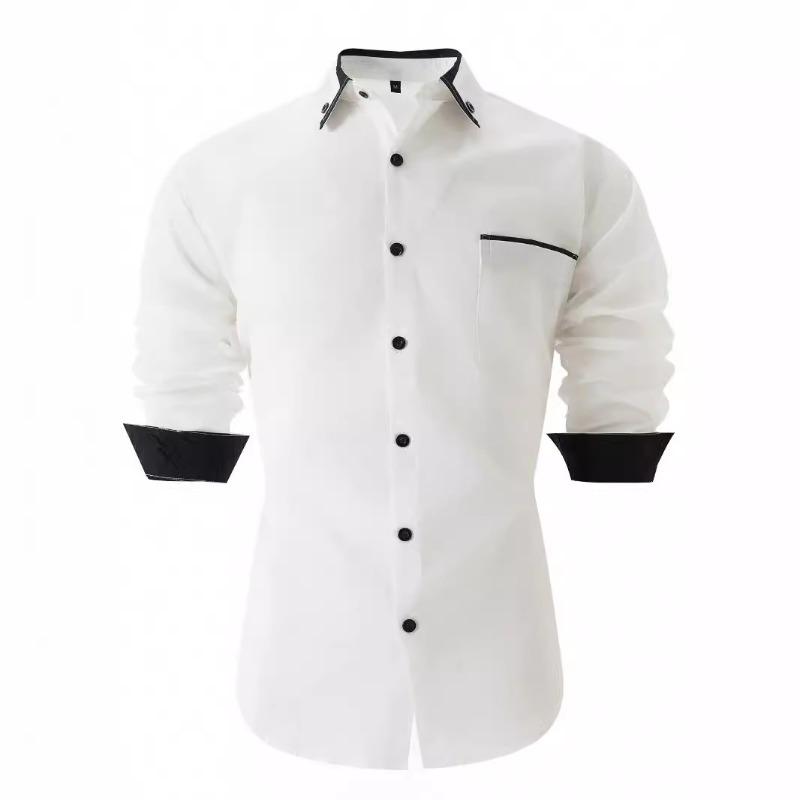 

Весна Осень Мужская Деловая и Повседневная Рубашка Цвет Блок Свободный Длинный Рукав XXXL белый