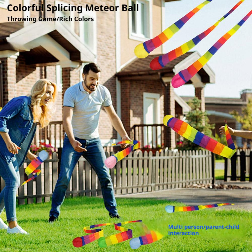Sensory Flow Star Throw Ball Soft Fabric Long Tail Sandbag Throwing Toy Rainbow Color Tailed Catch Ball Outdoor Sports Games