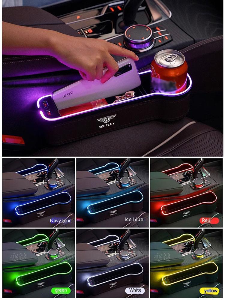 For Bentley Continental GT MULLINER Bentayga Flying Hurtling Spurlogo Car USB Charging Colour LED Light Seat Gap Storage Box