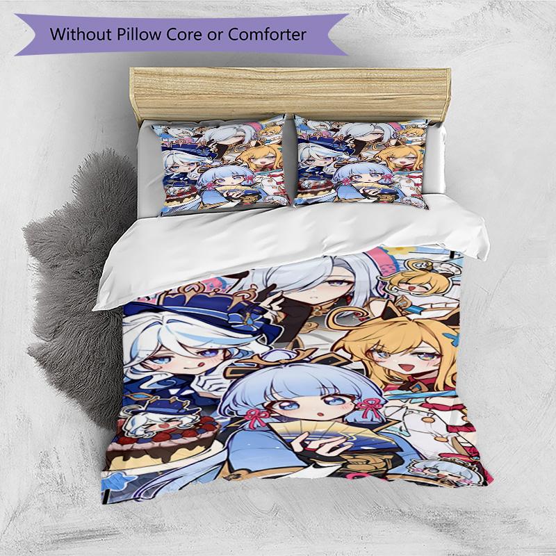 3pcs Duvet Cover Set (1*Duvet Cover + 2*Pillowcase, Without Core), Genshin Impact Print Bedding Set, Bedroom Decor, All‑Season, Birthday Gift