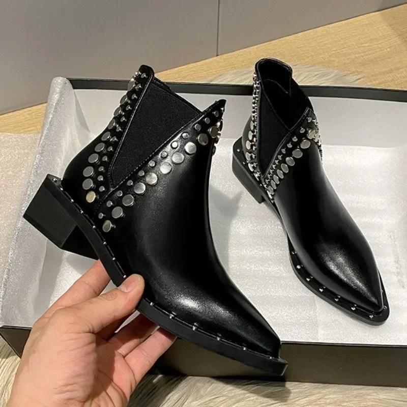 New Womens Ankle Boots Sexy Pointed Toe Punk Style Rivet-decorated Women's Knight Boots Winter Warm and Fashion Short Boots