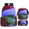 Green Hair Monster Grinch School Bag Campus 12345th and 6th Grade Backpack Lightweight Weight Loss Computer Bag Three-piece Set