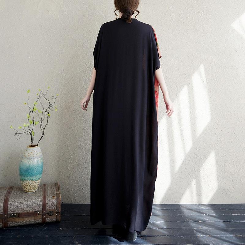 Short Sleeve Plus Size Cotton Vintage Floral New In Dresses for Women Casual Loose Maxi Long Summer Dress